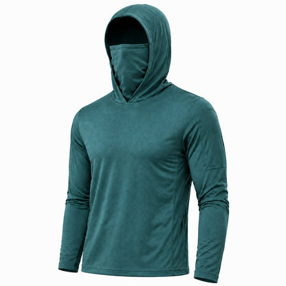Men's UPF 50+ Long-Sleeve Sun-Protection Hoodie (with Sleeve Pocket and Face Mask)