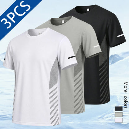 Men's Quick-Drying Breathable Color-Blocked Sports Short-Sleeve T-Shirt, Printed Mesh Fabric