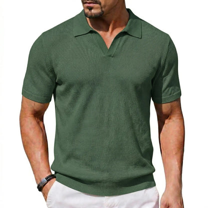 2026 Men's Ribbed Knit Polo | Short Sleeve Sweater Shirt | V-Neck Knitted Top