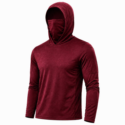 Men's UPF 50+ Long-Sleeve Sun-Protection Hoodie (with Sleeve Pocket and Face Mask)