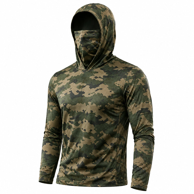 Men's UPF 50+ Long-Sleeve Sun-Protection Hoodie (with Sleeve Pocket and Face Mask)