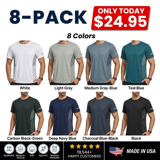 Men's Quick-Drying Breathable Color-Blocked Sports Short-Sleeve T-Shirt, Printed Mesh Fabric