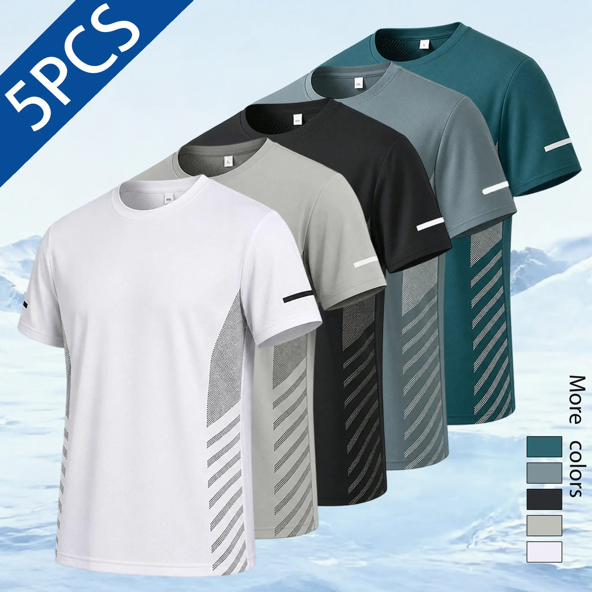 Men's Quick-Drying Breathable Color-Blocked Sports Short-Sleeve T-Shirt, Printed Mesh Fabric